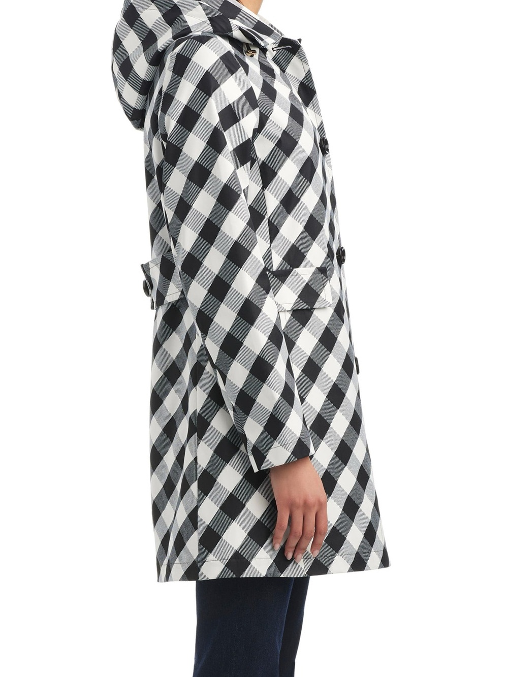 kate spade Black and White Gingham Hooded Raincoat - Picture 6 of 13